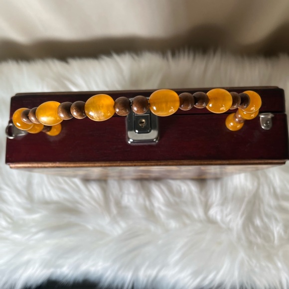 Floral Wooden Handbag with Beaded Handle - Picture 9 of 13